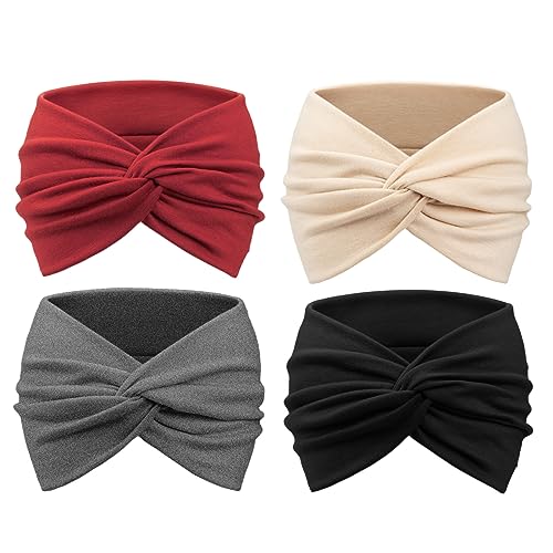 Image of DRESHOW 4 Pack Turban Headbands for Women Wide Vintage Head Wraps Knotted Cute Hair Band Accessories