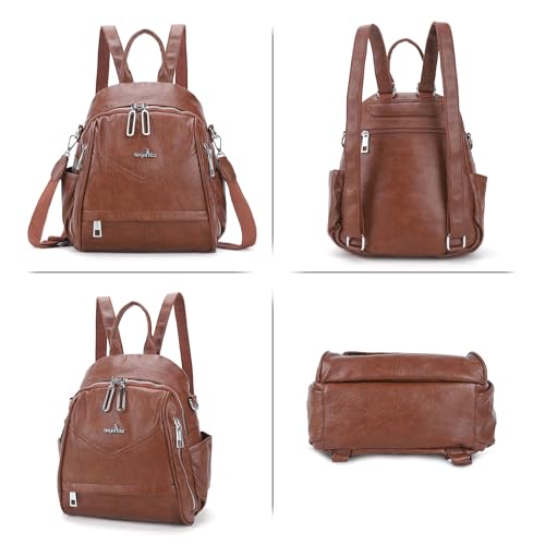 Image of Angel Kiss Small Backpack Purse for Women,Soft Vegan Leather Roomy Backpacks,Designer Ladies Shoulder Backpack Fashion Handbag with Removable Strap,Brown