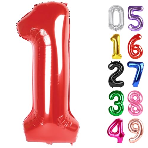 Image of Red Number 1 Balloon 40 Inch, 1st Birthday Balloon First Birthday Decorations, Shiny Red Party Supplies