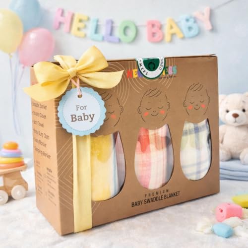 Image of NEW COMERS Cotton Muslin Baby Swaddle Set, Multicolor Printed Muslin Swaddle Wrap for New Born Baby, Soft Pure Cotton Sheet Baby Wrap Set, Baby Product (Swaddle 05)