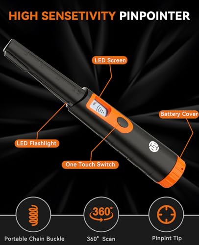 Image of SUNPOW Metal Detector Pinpointer for Adults & Kids-Professional Waterproof-360Detection Handheld Pin Pointer Wand with LCD Screen-3 Modes (Buzzer, Vibration,Sound) for Treasure Hunting- OTMD08