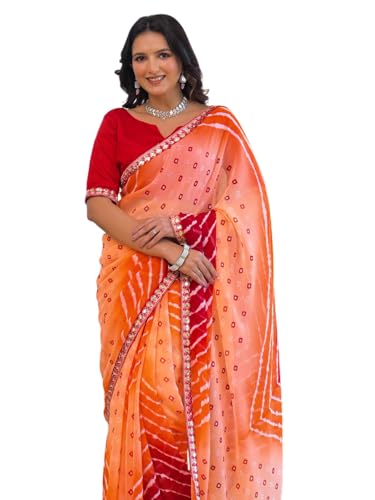 Image of SIRIL Women's Georgette Bandhani Printed Saree With Unstitched Blouse Piece