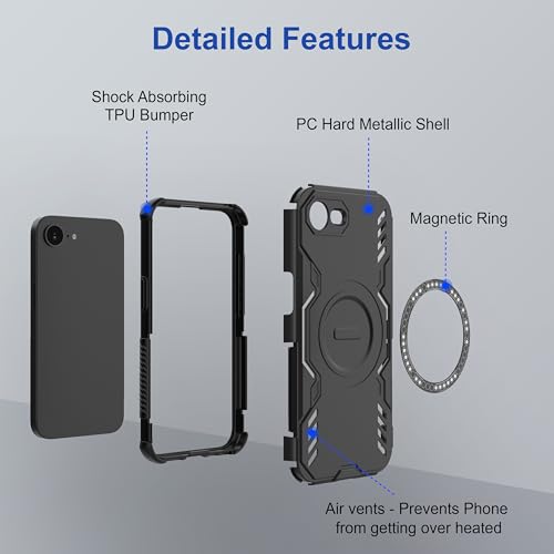 Image of amazon basics Back Case Cover for iPhone 17e | Magnetic Case with Built-in Metal Ring | Supports MagSafe Charger, Wallet & Car Mount | Shockproof Hybrid PC + TPU | Black