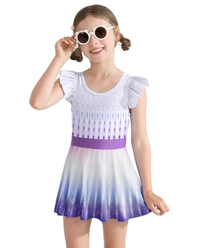 Girls One Piece Swimsuits with Skirt UPF 50+ Floral Bright Bathing Suits for 3-10 Years2