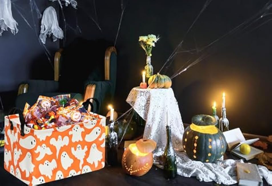 Ghost Halloween Party Basket, Collapsible Gift Storage Container for Kids' Toys and Clothes, Cute Organizer Box