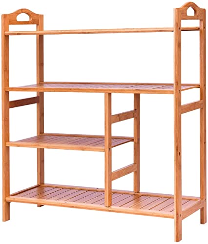 LDAILY LUARANE 4-Tier Bamboo Shoe Rack, Wood Plant Flower Stand Shelf with Handle, Shoe and Boot Rack for 12-14 Pairs, Suitable for Entrances, Corridors, Living Rooms, Gardens