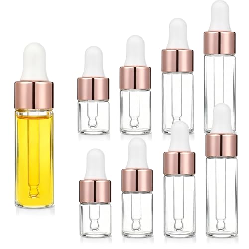8 Pack Eye Dropper Bottle Rose for Essential Oils Mini Dropper Bottle Glass Vials Bottles Empty Travel Oil Droppings Bottles with Cap for Essence Liquid Cosmetic Containers (2ml 3ml 4ml 5ml)