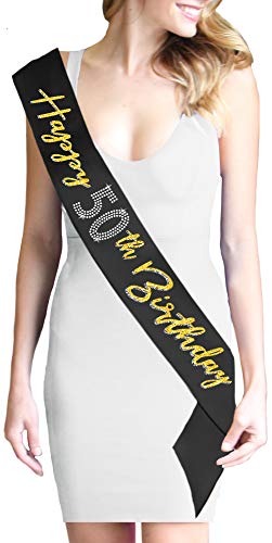 RhinestoneSash 50 & Fabulous Hot Pink Foil & Rhinestone Sash - 50th Birthday Decorations,Black(50 & Fab HP),One Size Fits Most