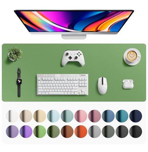 Image of Aothia Faux Leather Desk Mat - Large Mouse Pad, Non-Slip PU Leather Blotter, Waterproof Writing Surface for Office and Home (Olive Green, 42 inch x 17 inch)