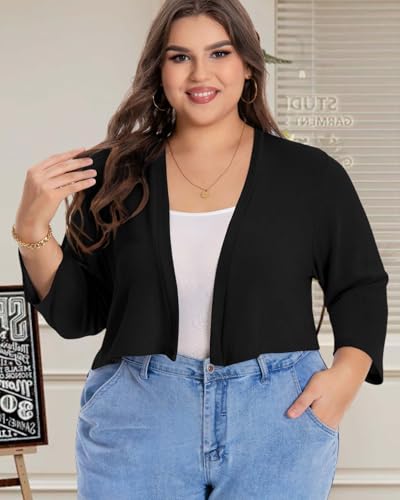 Plus Size Shrugs for Women Cropped Cardigan Knit Sweaters Open Front Bolero3