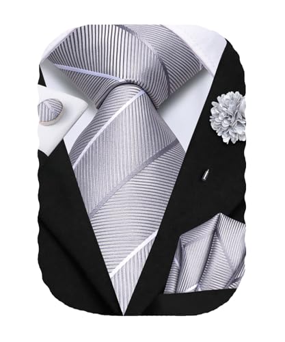 Image of Hi-Tie Men's Silk Ties Formal Woven Classic Necktie Pocket Square Cufflinks Lapel Pin Set Wedding Business