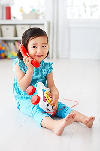 Fisher-Price Toddler Pull Toy Chatter Telephone Pretend Phone with Rotary Dial and Wheels for Walking Play Ages 1+ years, FGW66