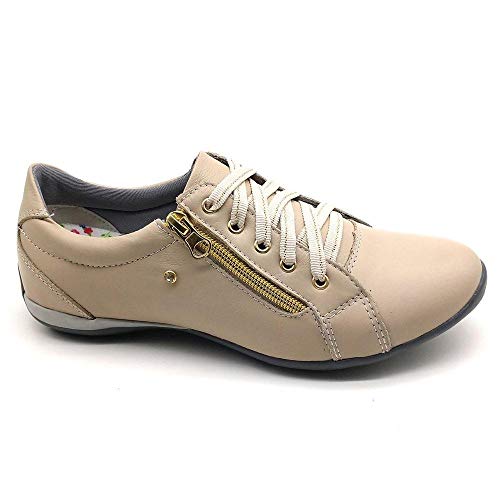 Sapatenis Casual Feminino Couro Dia a Dia Leve Bm Brasil 218 Creme 35