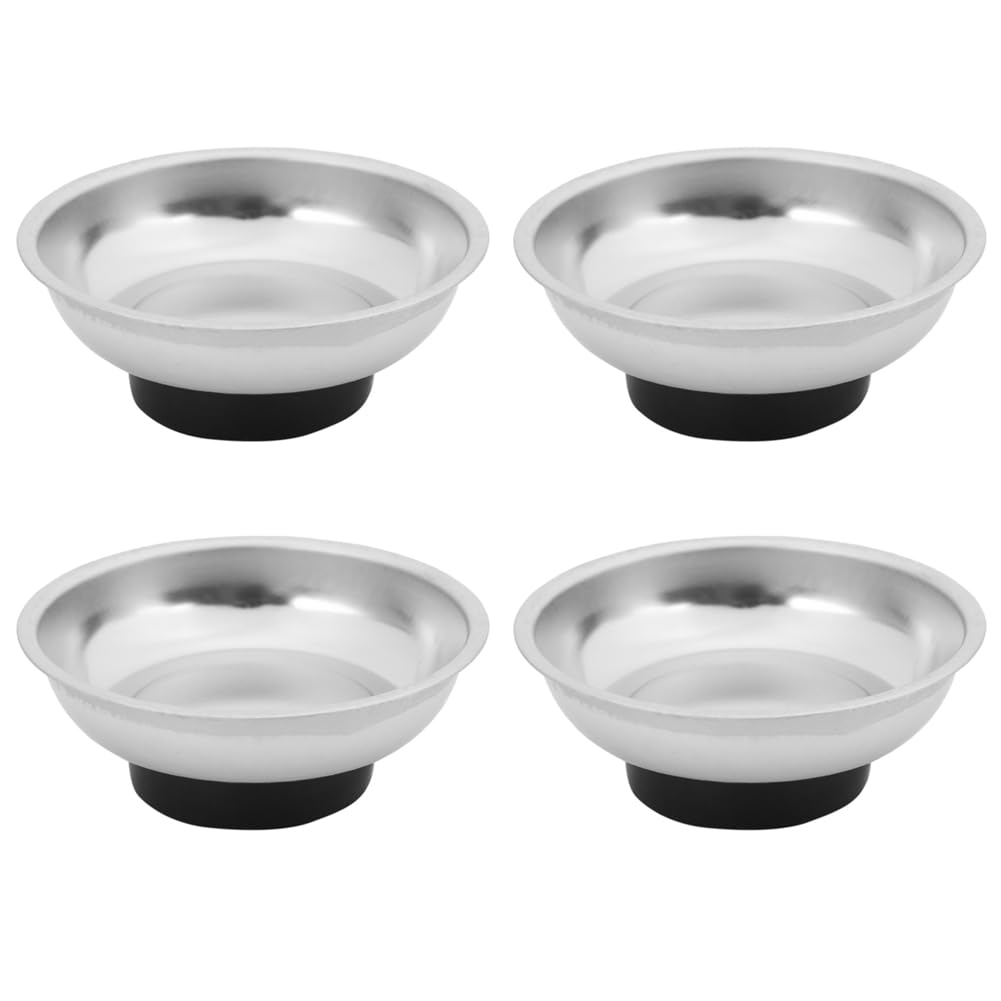 Jnchdghwa Silver 4X Circle Stainless Steel Magnetic Parts Bowl Tool Tray Nuts Bolts Screws Part Tray Magnetic Parts Plate 3 Inches