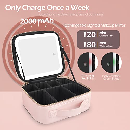 Wangselect Lighted Makeup Case With Full-Screen Hd Mirror Travel Makeup Train Case With Adjustable Dividers Cosmetic Bag With Foldable 1X/10X Magnifying Mirror And Jewelry Box Phosphor #TOP4
