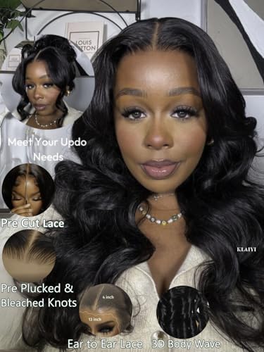 Image of KLAIYI Wear And Go Glueless Wig Bye Bye Knots 13x4Precut Lace Front Wigs Human Hair Loose Body Wave Wig Pre Bleached Pre Everything Pre Plucked with Baby Hair 3S Ready to Wear Beginner Friendly 22Inch