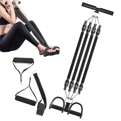 ペダルプーラー レジスタンスロープ - 4連式エクササイズロープペダル ハンドル付き - 伸縮性 プーラー バンド トレーニング ギア 胸 脚 足首 腕 体幹 ウエスト 腹部