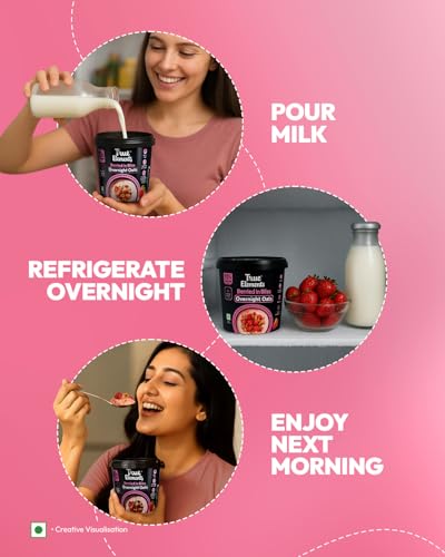 Image of True Elements Overnight Oats Berried in Bliss 62g - Ready-to-Eat Breakfast | High Protein, Fibre & Berry Flavour | Healthy Instant Oats Snack