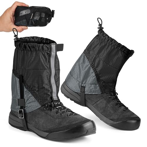 wasserflux Lightweight Waterproof Short Gaiters for Hiking &ndash; Anti Sand Snow Boot Gaiters with Reflective Strap, Adjustable Ankle Shoe Gaiters for Trekking, Camping, Trail Running Outdoor(Black)