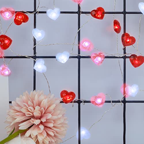 Kaisnova 10Ft 40Leds Red Pink White Heart Shaped Twinkle Fairy Lights, Heart String Lights Battery Operated With Remote, Heart Lights Valentines Day Decor For Bedroom Christmas Wedding Indoor Party #TOP4