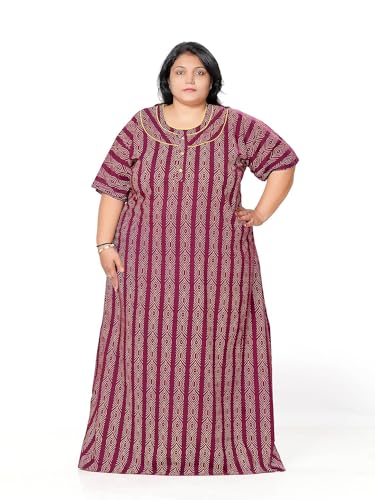 Image of Tout ENSEMLE Women's Cotton Printed Maxi Nighty - Plus Size Nightwear 3XL, Comfortable Lounge Dress for Ladies, Soft Breathable Sleepwear - Floral Design, Summer Night Gown