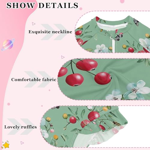 JUNZAN Funny Cranberries Fruit Sage Green Girls Swimsuits UV Protection Little Girl Swimsuit Swimsuits Rash Guard 3T4