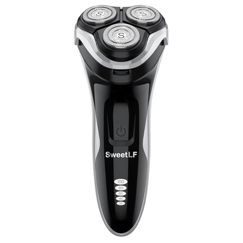 Electric Razor for Men, SweetLF Cordless 3D Rotary Shaver, Waterproof Wet & Dry, Type C Charging, Plug & Play, Rechargeable with Pop-up Trimmer, Black