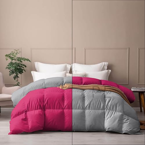 Image of PURE ECO Reversible Comforter King Size - Soft Microfiber 300 GSM Comforter for Winter - Soft & Luxury Design Duvet /Blanket King Size (90 inchX106 inch) - Hot Pink /Silver Grey Color