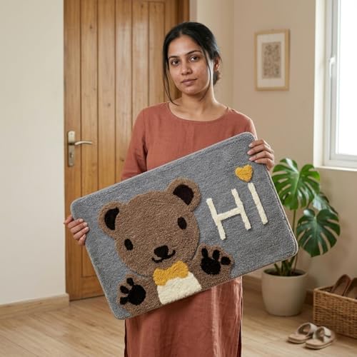 Image of Dream Weaverz 2000 GSM Super Soft Microfiber Bath Mat 40x60 cm | Ultra Absorbent Anti-Skid Quick Dry Bathroom Rug | Floor Mat for Bathroom, Bedroom, Kitchen, Home | Cute Design Bathmat