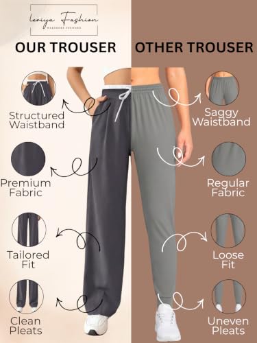 Image of Leriya Fashion Women High Waist Wide Leg Trousers | Summer Stretch Poly Lycra Palazzo Pants | Casual, Office & College Outfits | Flared Korean Style | Available in Sizes 28 to 38