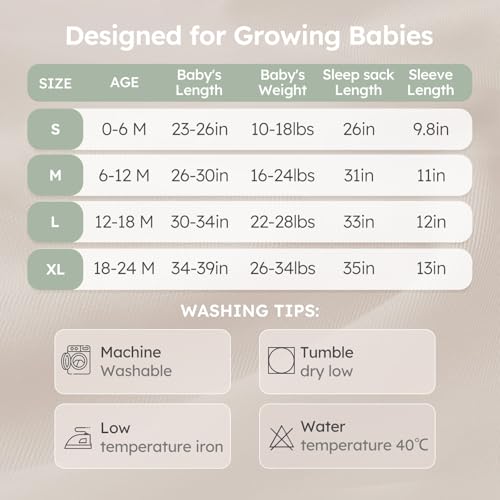 Image of Yoofoss Baby Sleep Sack 18-24 Months 1.0 Tog Long Sleeve Organic Cotton