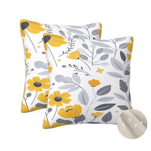 Housse coussin 50x50 cm lot de 2 jaune fleurs déco canapé salon