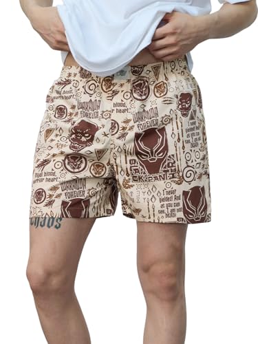 Image of The Souled Store Black Panther: King of Wakanda Men and Boys Beige All Over Printed Regular Fit Cotton Boxer Shorts