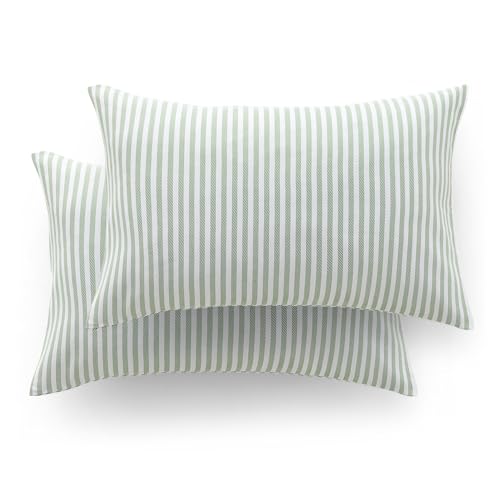 GAMUSI Pack 2 Fundas de Almohada Rayas Finas algodón Suave - 2(50x90) cm - Verde