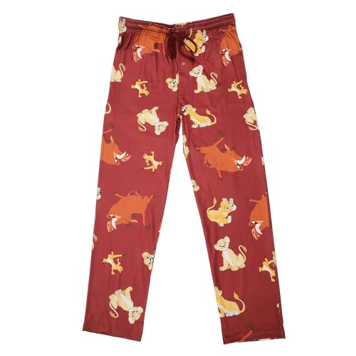 The Lion King All-Over Character Print Adult Burgundy Sleep Pajama Pants-Large