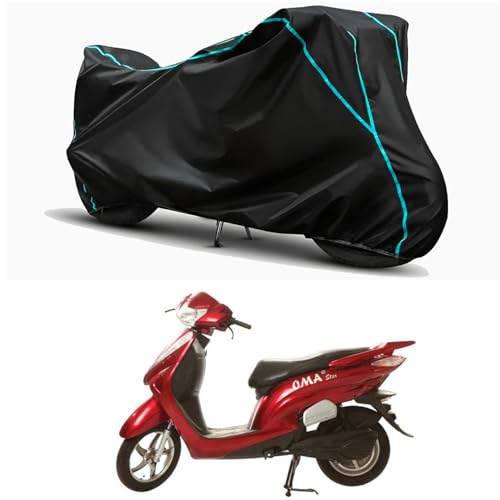 Image of Waterproof Bike Body Cover Compatible for | Lohia Oma Star Li STD | Taffeta Fabric, Sky Piping Design, Bottom Elastic Fit | Dustproof, Sun UV & Rain Protection for All Weather.