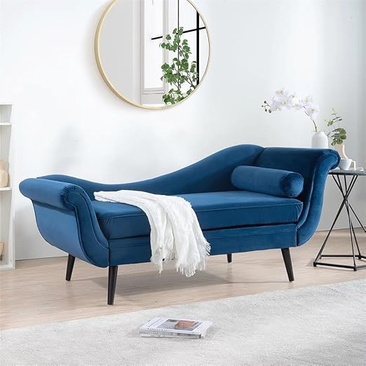 Image of 2 Seater Rosewood Chaise Lounge Couch Sofa with Velvet Fabric for Living Room, Bedroom & Office