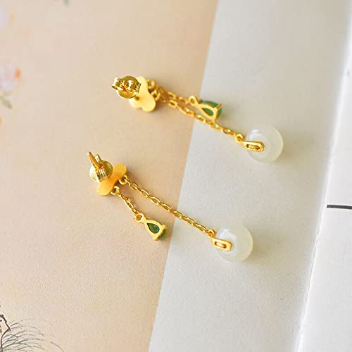 Orecchini, Accessori da Sposa Lunghi con Nappa a Forma di Nuvola Buon auspicio, in Porcellana Smaltata Rotonda in Giada Naturale Hetian, dal Design Ispirato