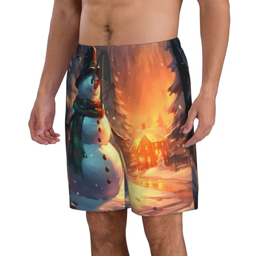 Christmas Village Men's Beach Pants-Quick-Dry & Comfortable Mens Beach Shorts for Men, Perfect for Surfing and Everyday Wear White2