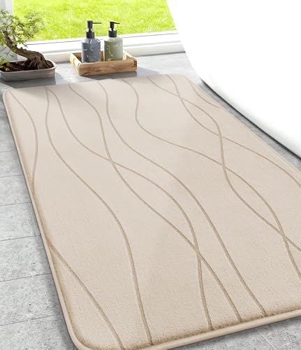chakme Badezimmerteppich Memoryschaum Badematte rutschfest Badvorleger Waschbar Weich Saugfähig Badteppich Duschvorleger für Badezimmer Beige, 50x80cm