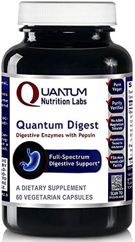 Quantum Digest - Digestion Enzymes for Digestion Support - Aid in The Breakdown of Carbohydrates, Proteins, and Dairy* - Daily Vegan Digestive Enzymes Supplement - 60 Vegetarian Capsules