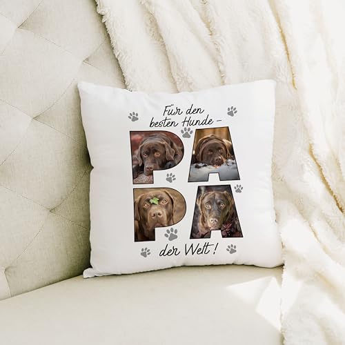 Kiddle-Design Hundepapa Kissen mit Foto und Namen personalisiert - Hundekissen Fotokissen für Hundebesitzer Hundeliebhaber - Papa Geschenk Vatertag & Geburtstag Herrchen - 40x40cm inkl. Füllung