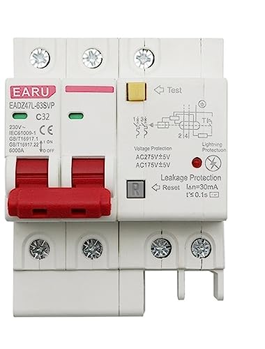 Disjoncteur différentiel RCBO 32A 2P et protection foudre SPD pour fuites et surcharges