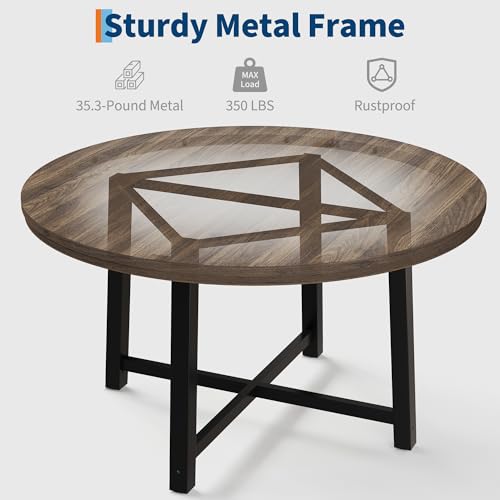 Image of IDEALHOUSE 47 inch Round Dining Table for 4, Kitchen Dining Room Table with Sturdy Metal Frame, Wood Circle Kitchen Table for Space Saving -Brown (No Chairs)