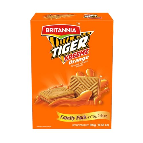 Britannia Tiger Kreemz Orange Cream Biscuits | Family Pack (10.58 oz)300 gm (75 * 4) | Perfect Snack For Every Occasion