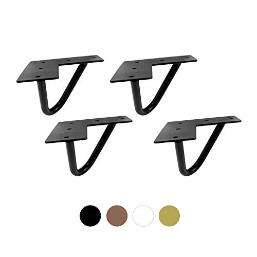 heimzeit Patas para mesas de Hierro [4 Unidades] - 10 cm - Color: Negro - Patas Horquilla para Muebles con Elegante diseño Industrial para Bricolaje - con Recubrimiento en Polvo