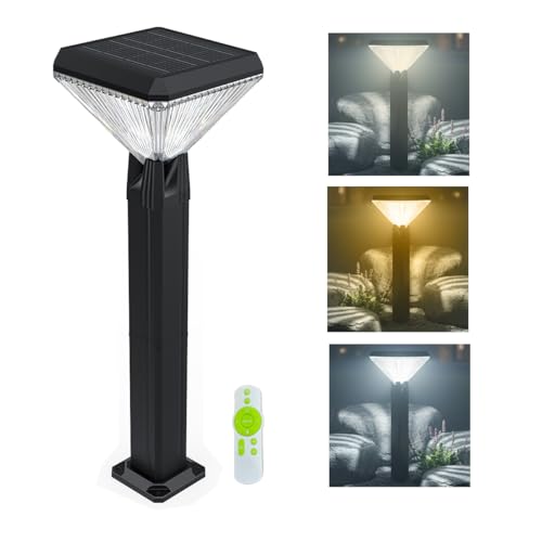 Image of hardoll Solar Gate & Garden Outdoor Lights for Home 8800mAh Battery, IP65 Waterproof, 64 LEDs, 3 Color Modes (Warm /Cool /Neutral), Remote Controlled, Square Shaped Pillar Lamps with Poles(Pack of 1)