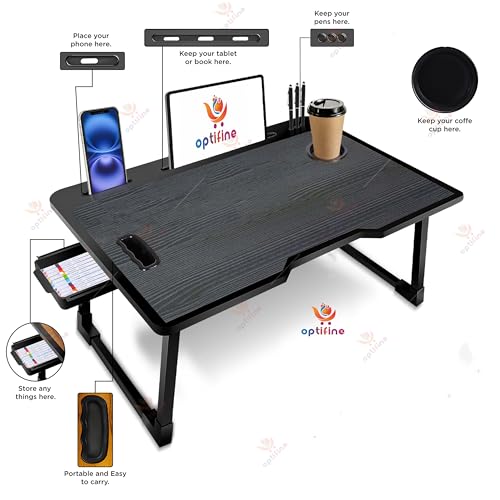 OPTIFINE Study Table/Bed Table/Foldable and Portable Wooden/Writing Desk for Office/Home/School (Black-COTTED-Black) - Image 2