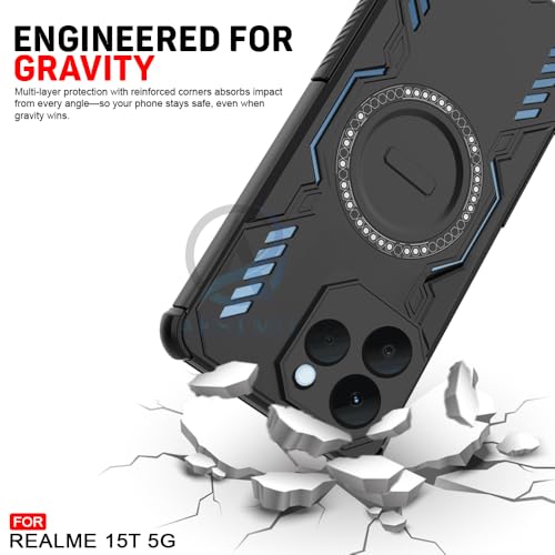 Image of AESTMO Back Case Cover for Realme 15T 5G | Magnetic Case with Built-in Metal Ring | Compatible with MagSafe Accessories | Shockproof Hybrid (PC + TPU, Black)