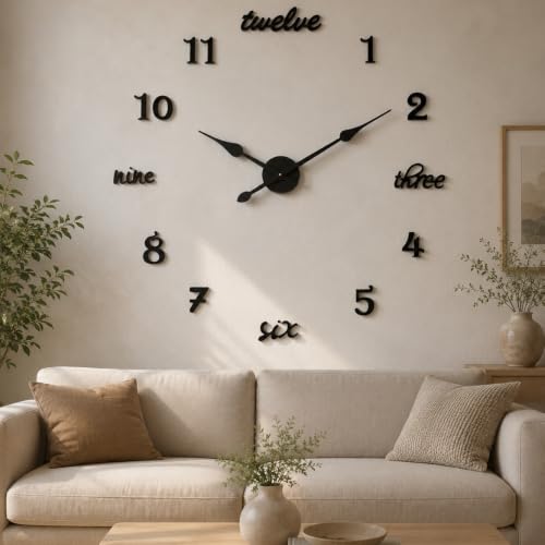Image of RAPAL Frameless DIY Wall Sticker Clock (18 x 18 inch) - Decorative 3D Number Stickers for Living Room and Bedroom